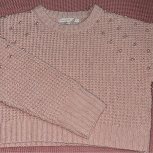 Pink Sweater with Pearl Accents